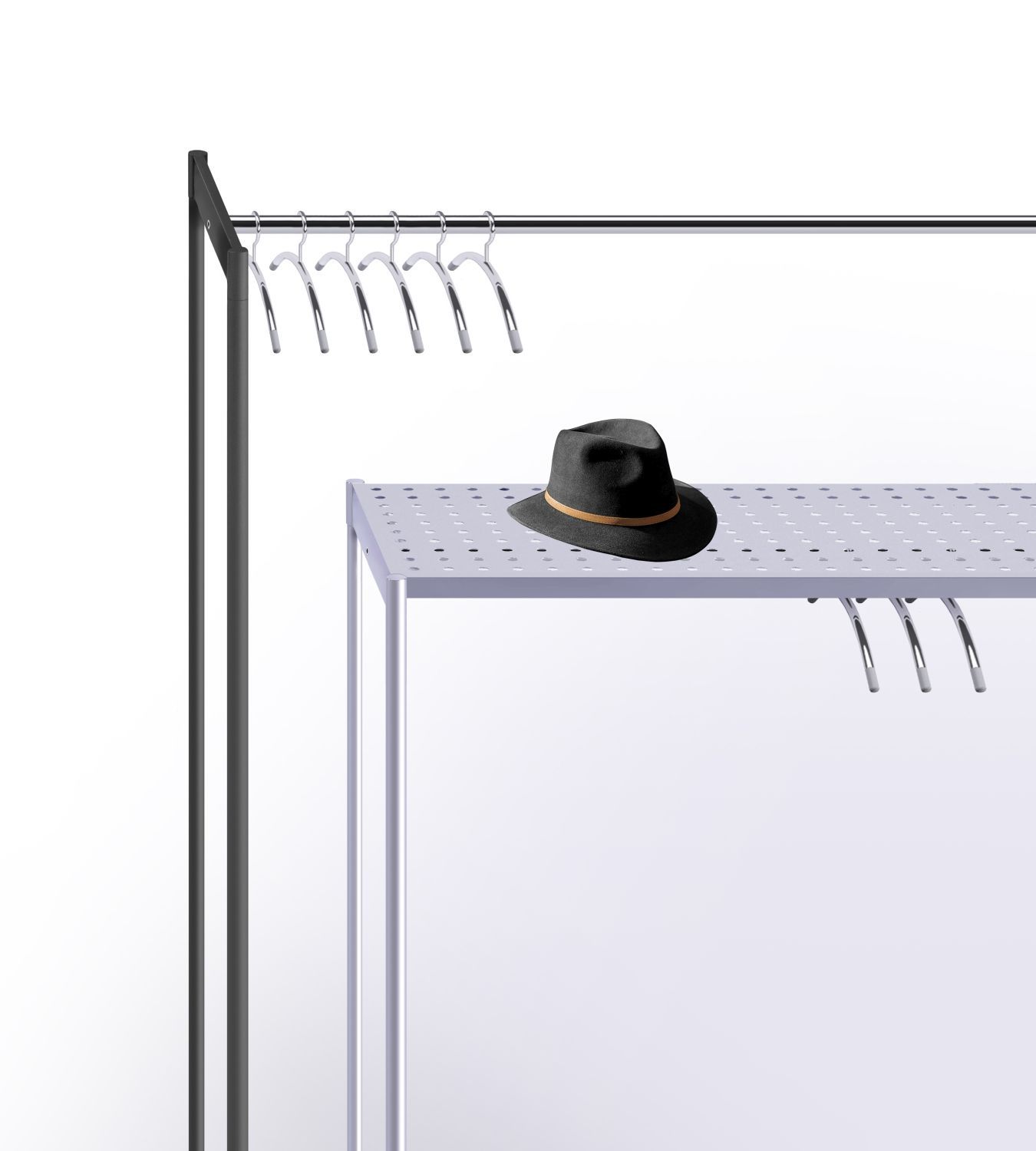 Meeting Kleiderständer von Rexite mit Hutablage und Kleiderbügeln, ideal für Büro und Garderobe.