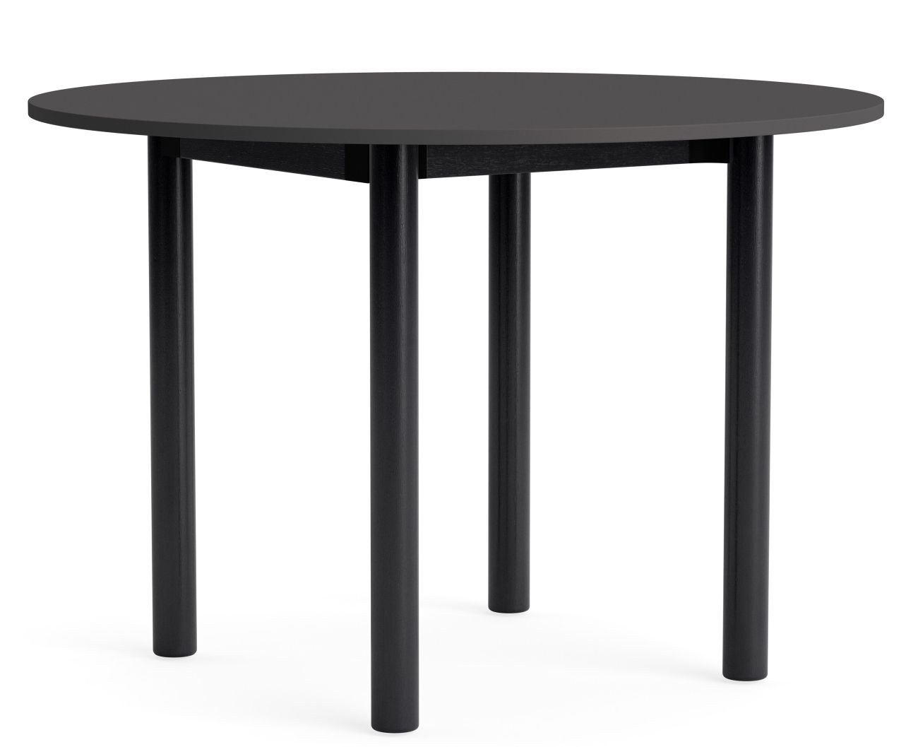 Annex Table Round Esstisch von Hay, runder Tisch mit schwarzer Tischplatte und schwarzen Beinen.