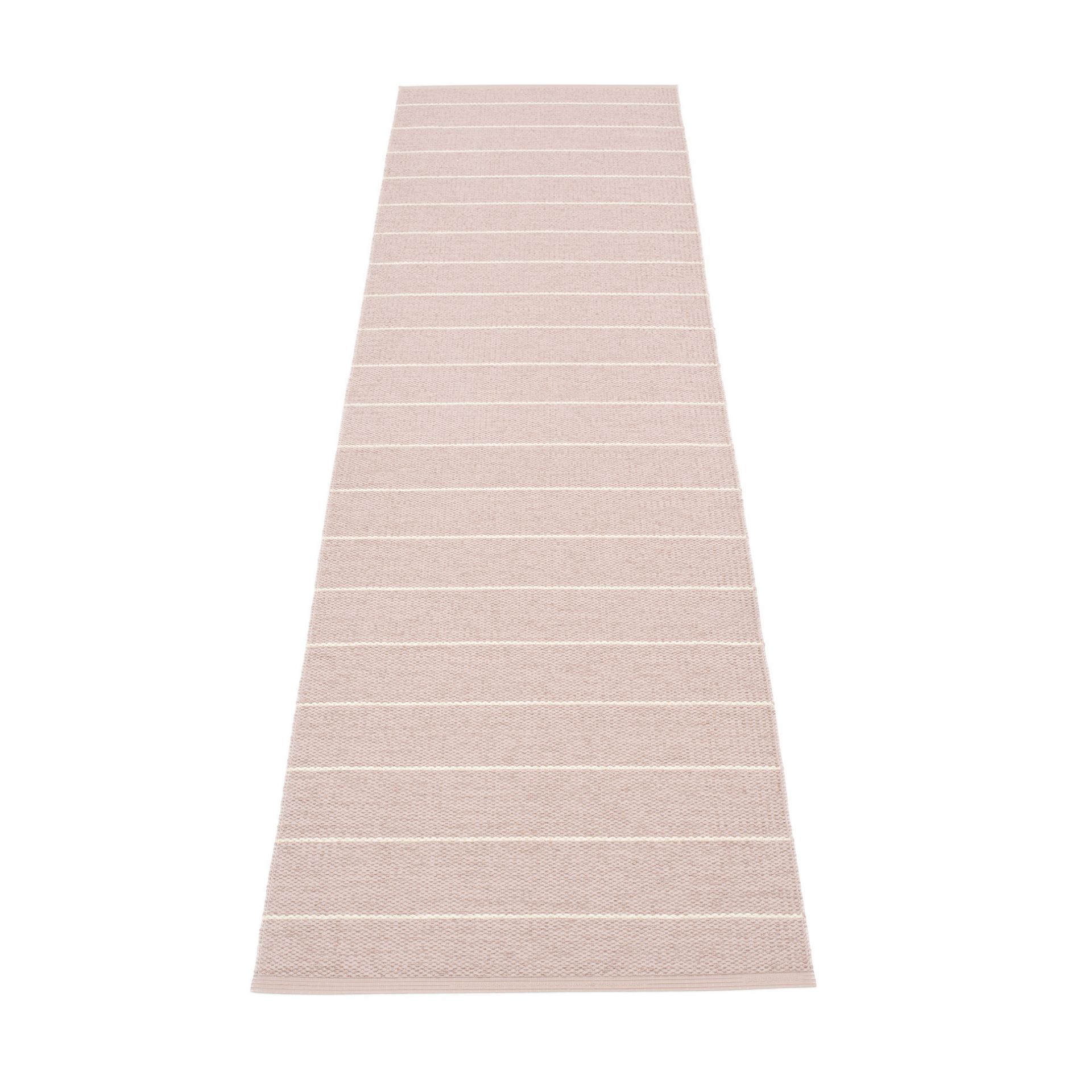 Carl Kunststoffteppich von Pappelina, 70x270 cm, in Rosa mit weißen Streifen, für Innen und Außen.
