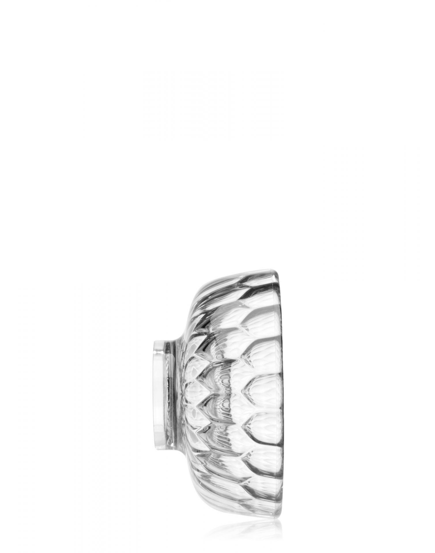 Detailaufnahme eines kleinen, glasklaren Jellies Coat Hangers Garderobenhakens von Kartell mit geometrischem Muster.