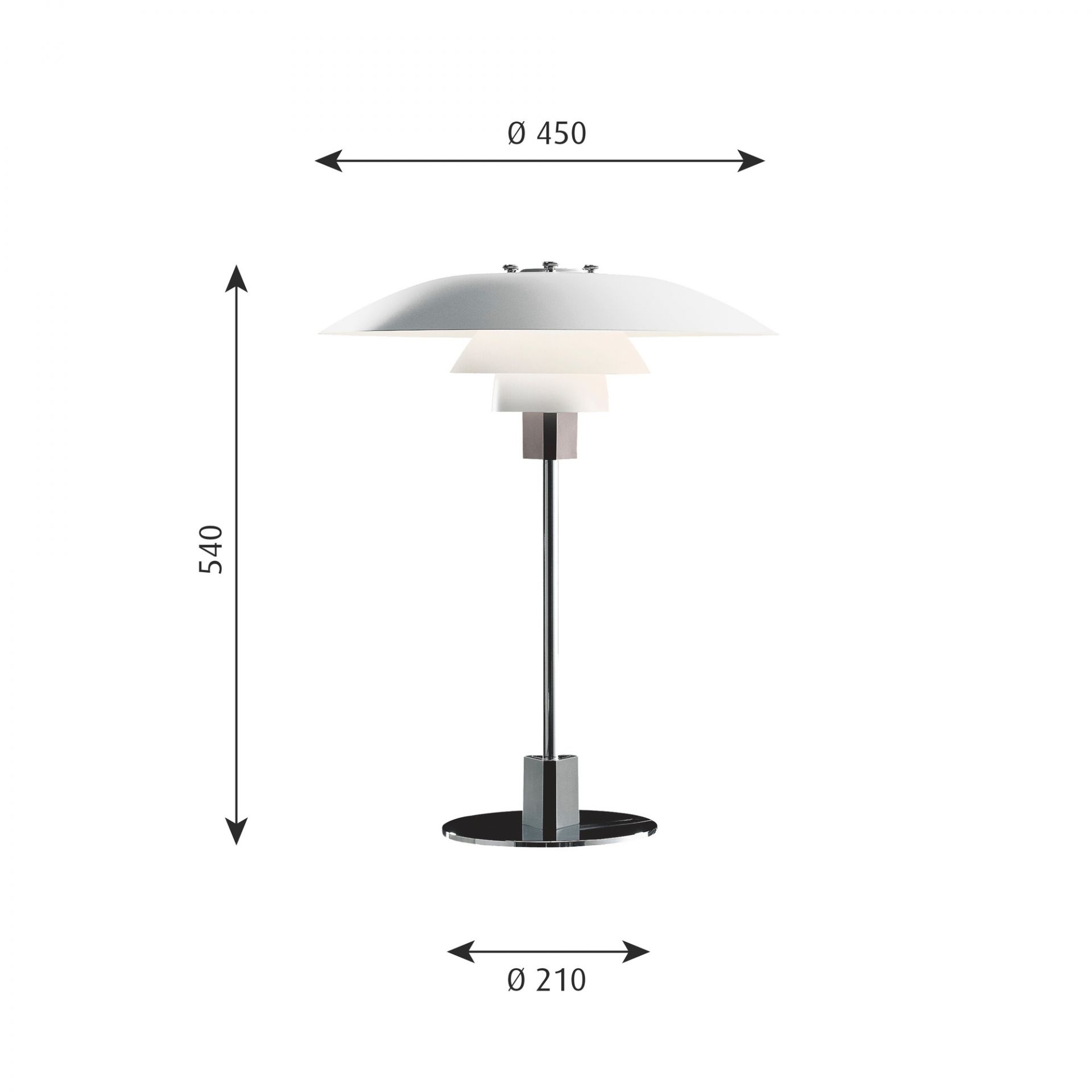PH 4/3 Tischleuchte von Louis Poulsen: Elegante Designleuchte mit dreischirmigem System für blendfreies Licht.