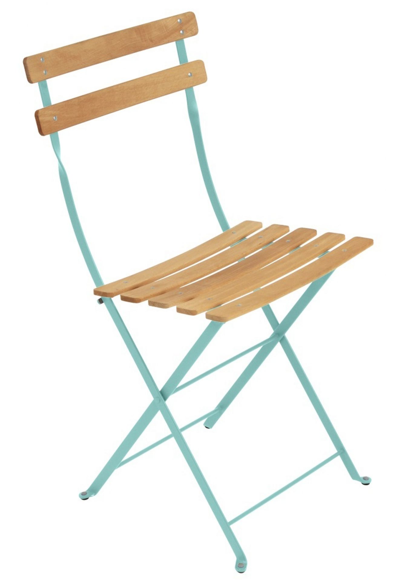 Bistro Gartenstuhl Fermob, Outdoor Stuhl aus Holz und Metall, türkis, klappbar.