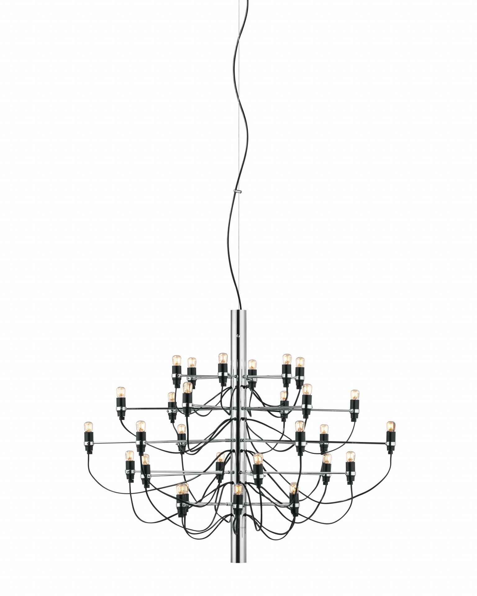 Flos 2097/30 LED Kronleuchter mit 30 Leuchten und verchromter Struktur. Moderne Deckenleuchte.