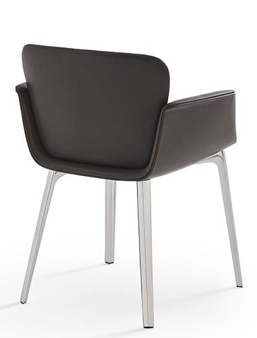 KN06 Stuhl von Knoll International, brauner Ledersessel mit Armlehne und silberfarbenem Metallgestell, Rückansicht.