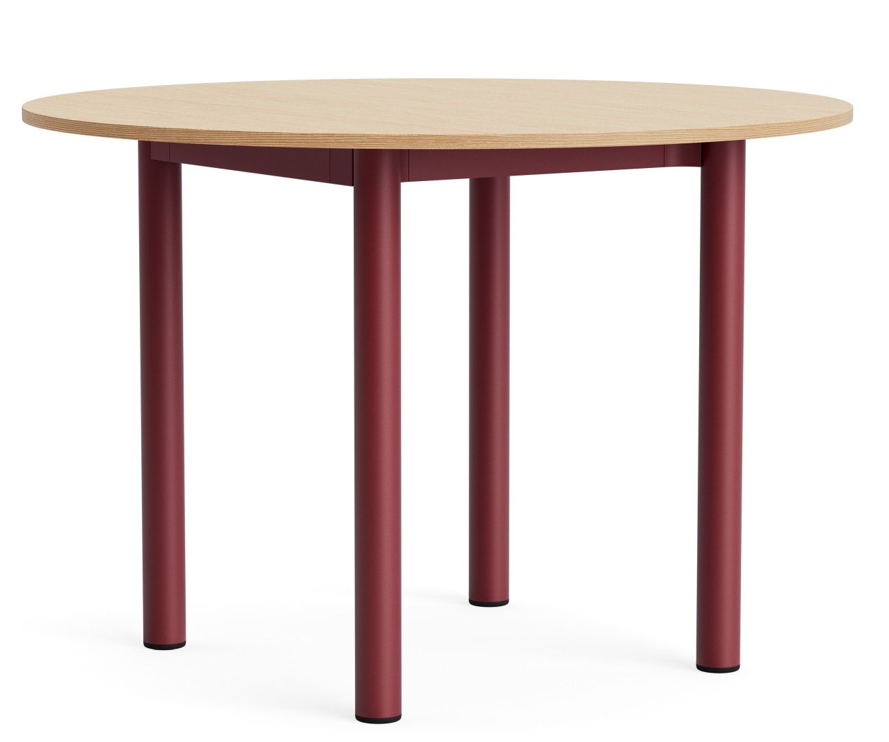Annex Table Round Esstisch von Hay, runder Holztisch mit roten Beinen, modernes Design.