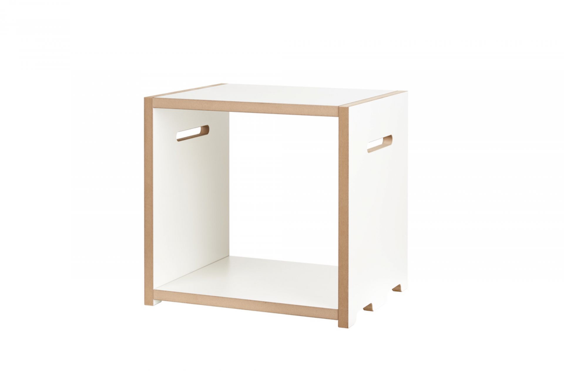 Tojo Halbstark Regal Grundmodul, weißes Holzregal mit Griffmulden, modernes und flexibles Regalsystem für Wohnraum.
