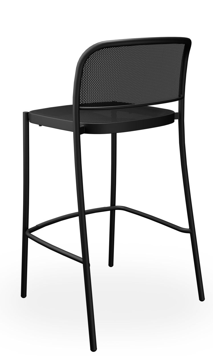 Schwarzer Cafè Barstool Barhocker von Emu für den Außenbereich, Rückenlehne und Sitzfläche aus Metallgeflecht.