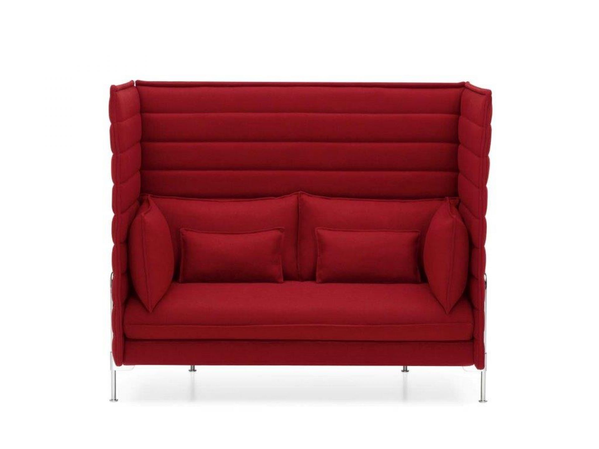 Roter Vitra Alcove 2-Sitzer Highback mit Kissensatz und hoher Rückenlehne, Frontansicht.