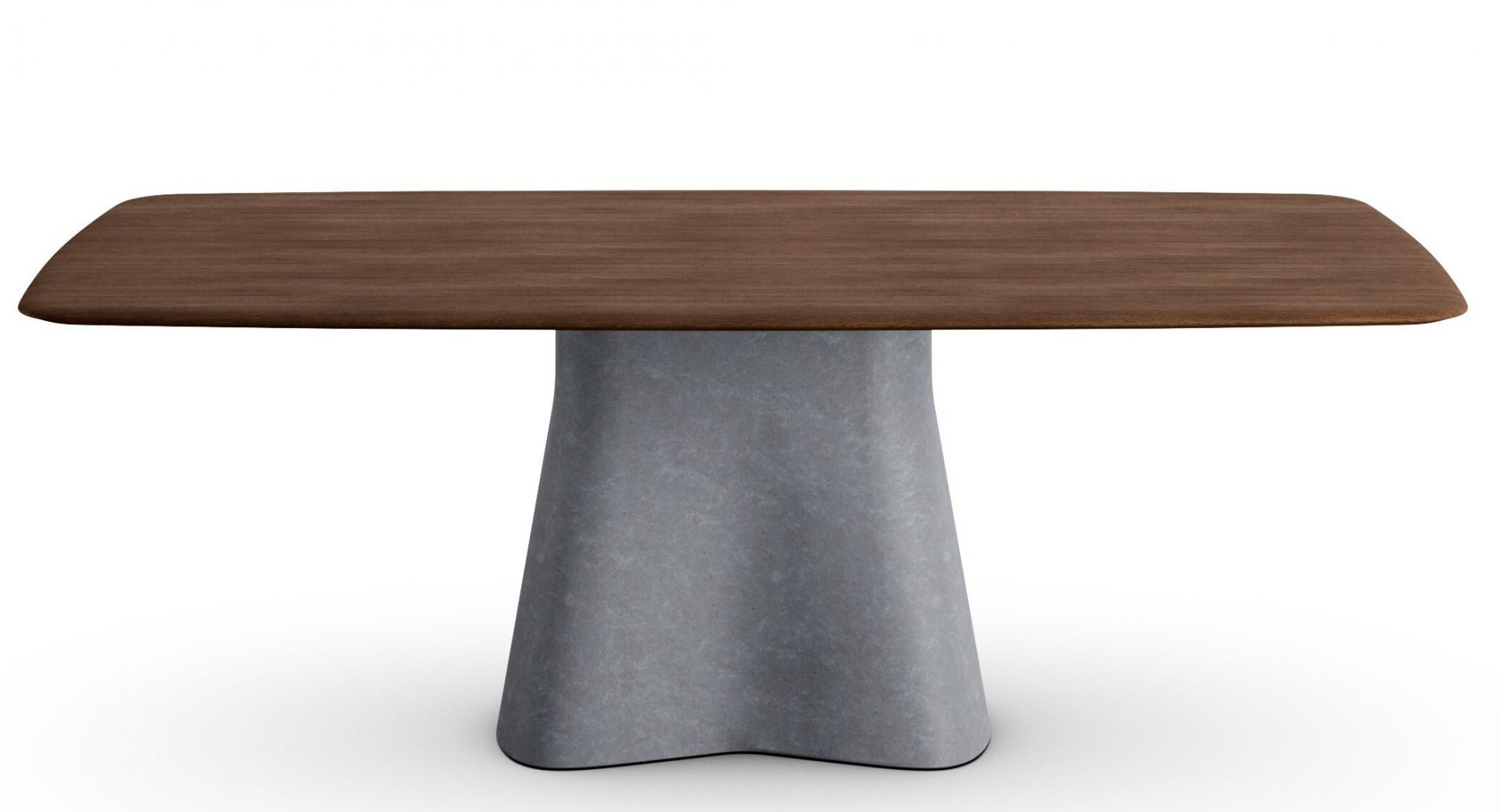 Temno Esstisch von Walter Knoll mit Holzplatte und grauem Betonfuß, modernes Möbeldesign.