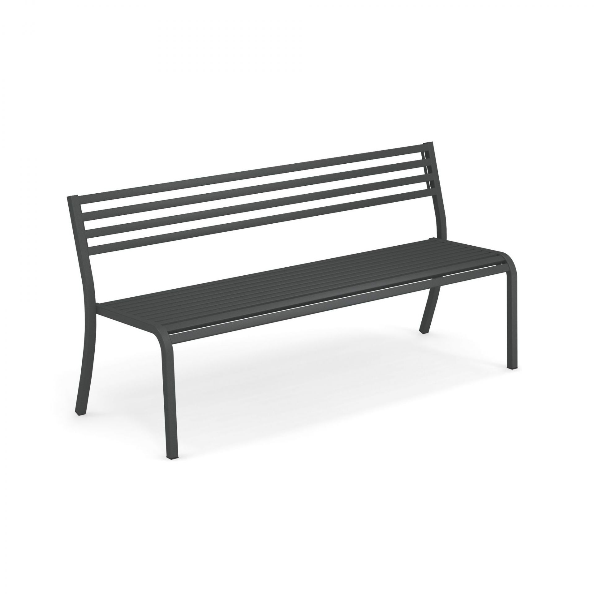 Graue Emu Bank, Modell Segno, 168 cm, für Garten und Terrasse. Metallbank mit Rückenlehne.