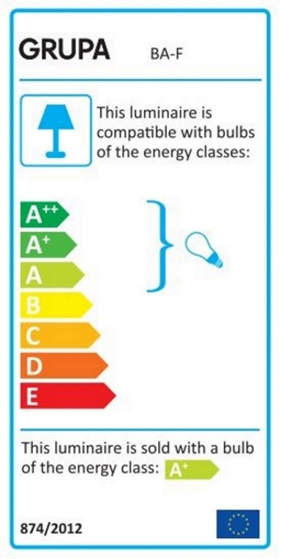 Energieeffizienzlabel der Grupa Baluna Stehleuchte, kompatibel mit Leuchtmitteln der Klassen A++ bis E.