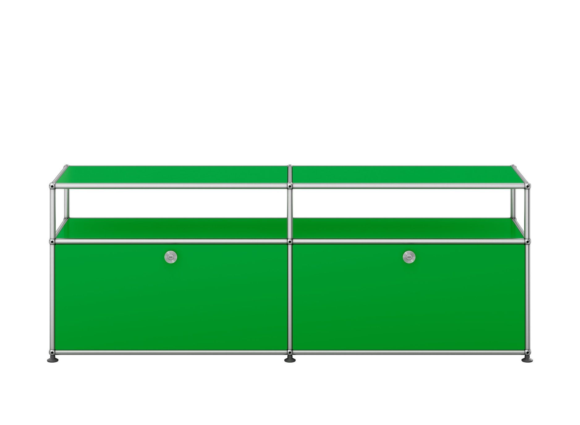 USM Haller Sideboard in Grün: TV-Möbel und Hi-Fi-Möbel mit zwei Fächern und Schubladen.
