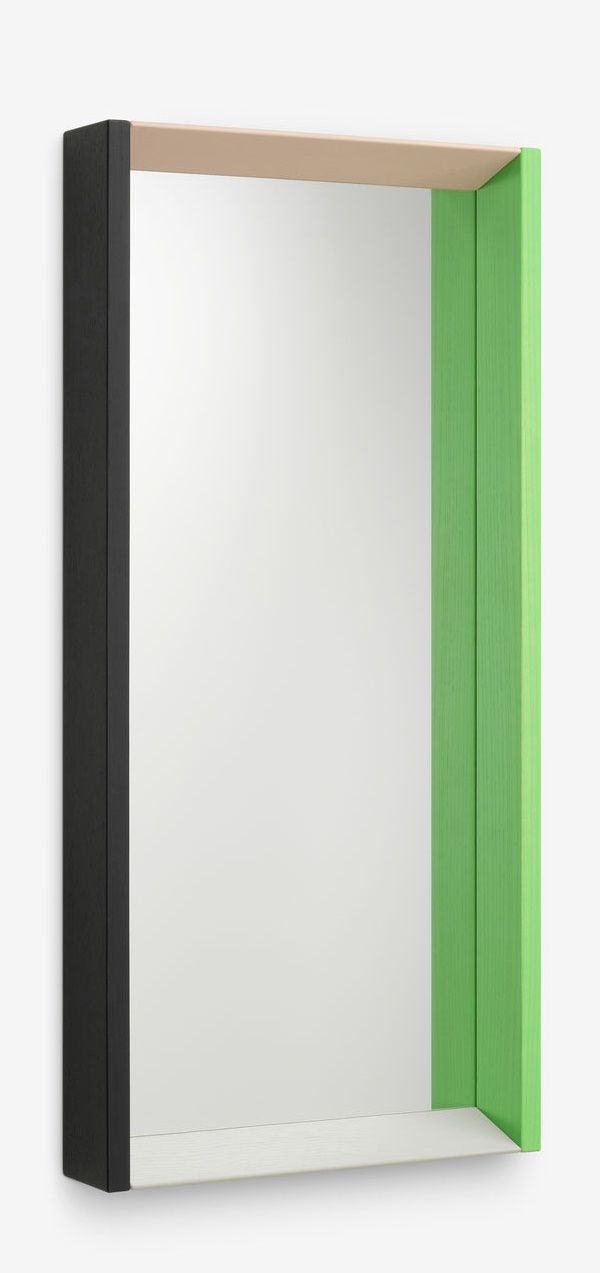 Vitra Colour Frame Spiegel mit farbigem Rahmen in Schwarz, Grün und Beige für Wandmontage.