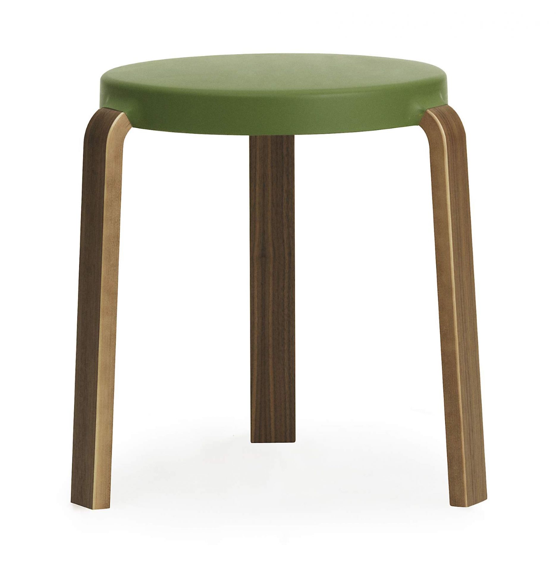 Normann Copenhagen Tap Hocker, grüner Sitz und Holzbeine, moderner skandinavischer Hocker für Wohnzimmer und Küche.