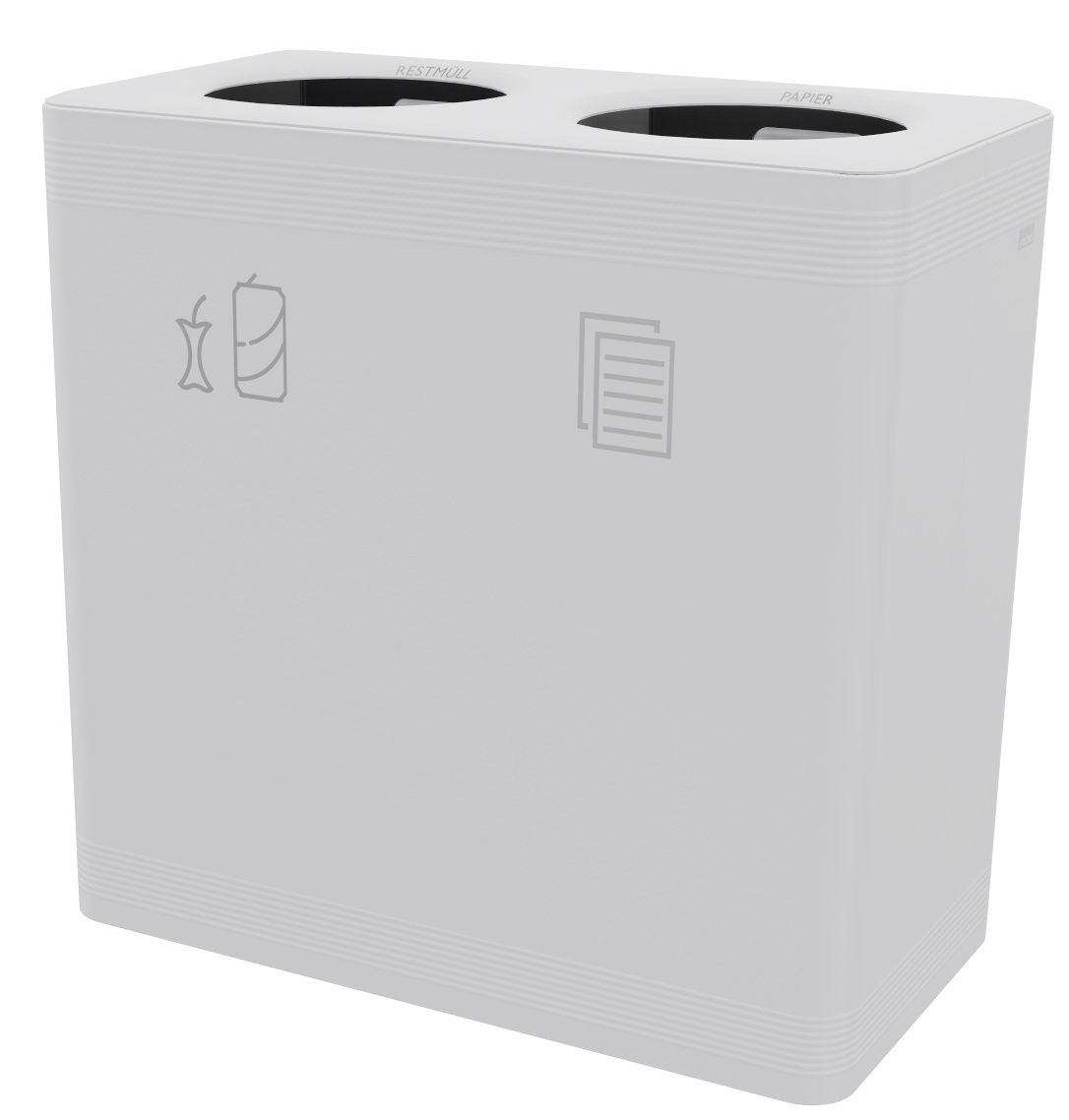 Weißes Ditch 2 Abfalltrennsystem für Restmüll und Papier, ideal für die Mülltrennung im Büro.