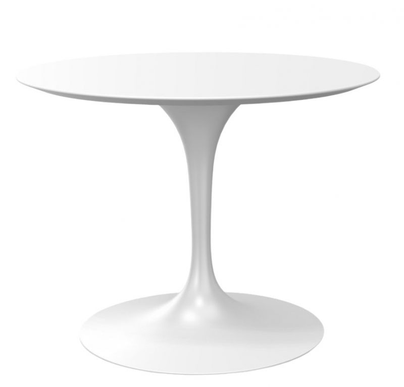 Weißer, runder Saarinen Esstisch von Knoll International mit zentralem Fuß. Moderner Designklassiker.