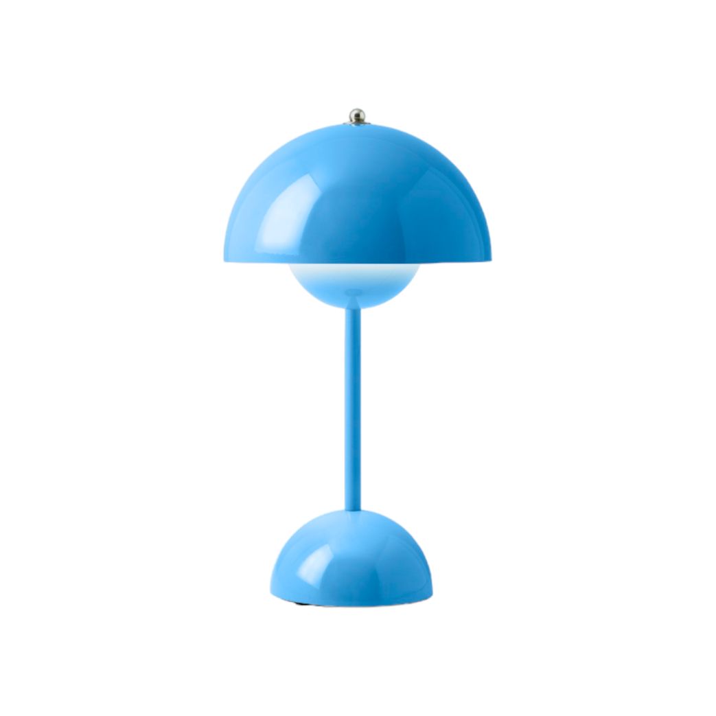 Flowerpot VP9 Tischleuchte in Blau: Akkuleuchte für den Innenbereich, tragbar und modern.