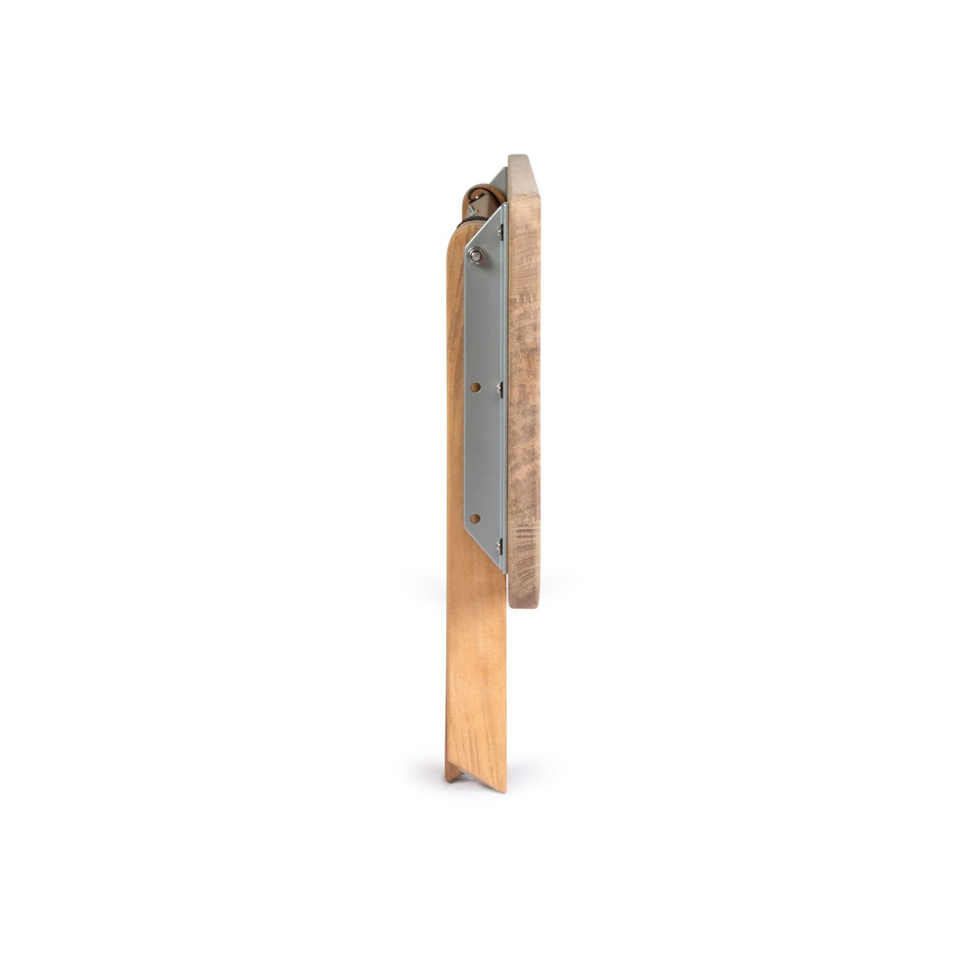 Weishäupl Cross Bank, zusammengeklappt. Gartenbank aus Holz und Metall, platzsparend für Balkon und Terrasse.