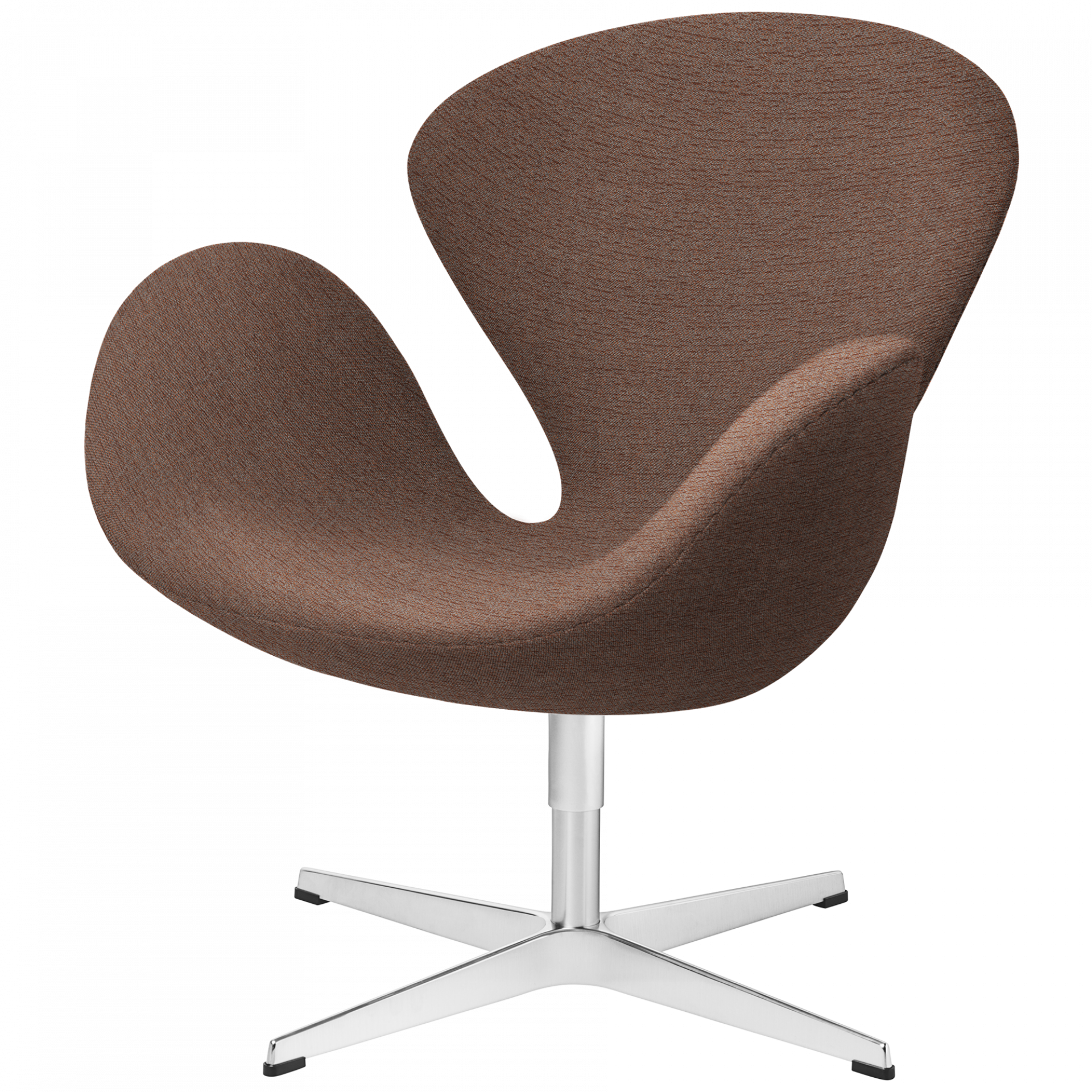 Brauner Schwan Sessel von Fritz Hansen mit Drehfuß aus Aluminium für modernes Wohnzimmerdesign.
