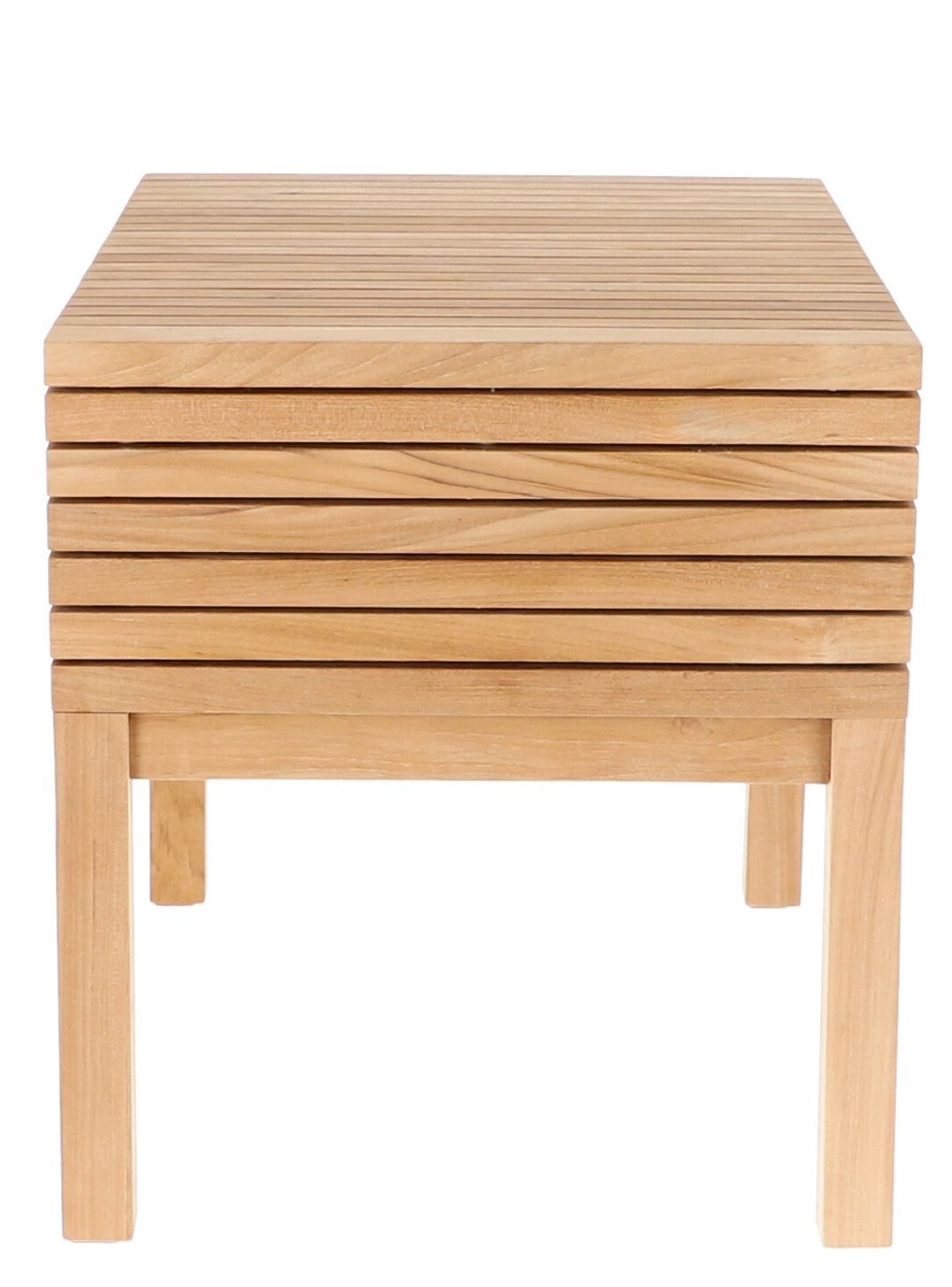 Samoa Beistelltisch von Jan Kurtz: Quadratischer Outdoor-Tisch aus Teakholz mit Ablagefach. Gartenmöbel für Terrasse und Balkon.