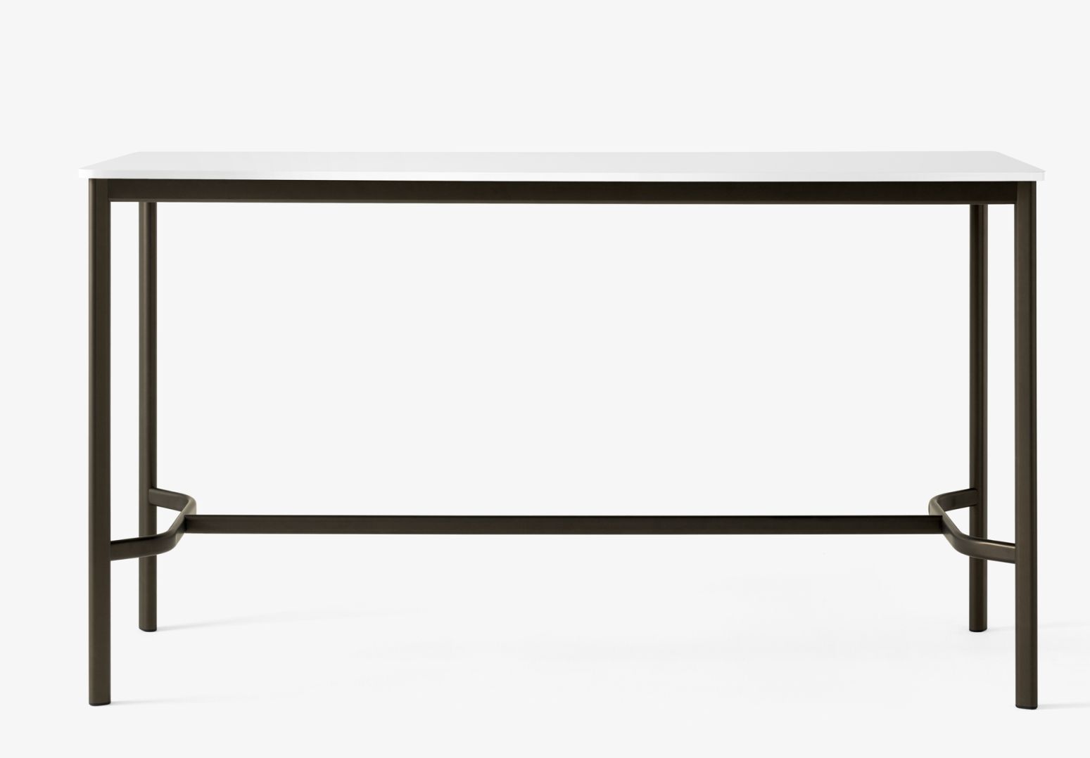 AndTradition Drip High Table: Moderner Stehtisch mit weißer Tischplatte und dunklem Metallgestell für Büro und Gastronomie.