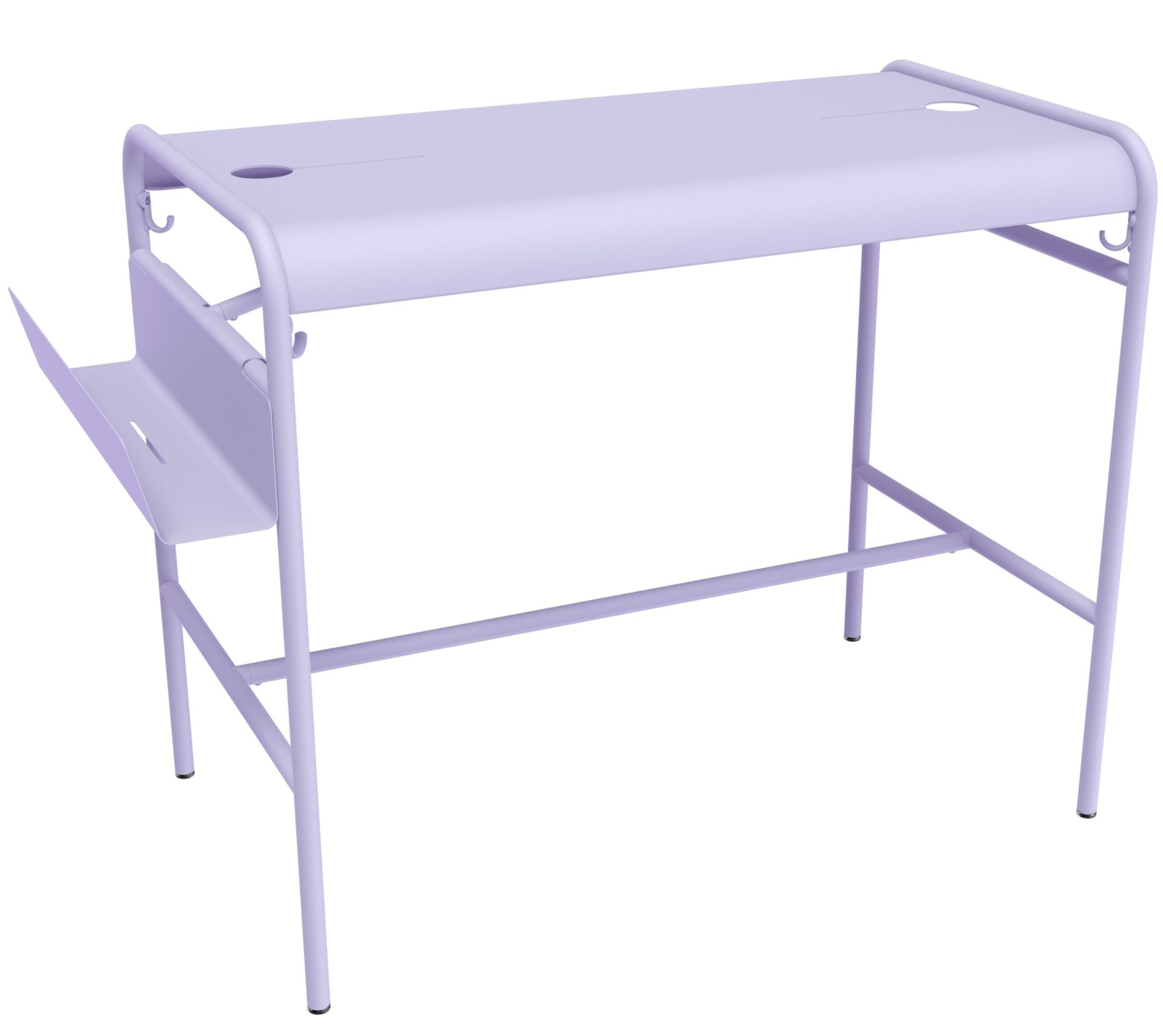 Luxembourg Work Stehtisch von Fermob in Flieder: Moderner, hoher Outdoor Tisch mit Ablage und Haken.