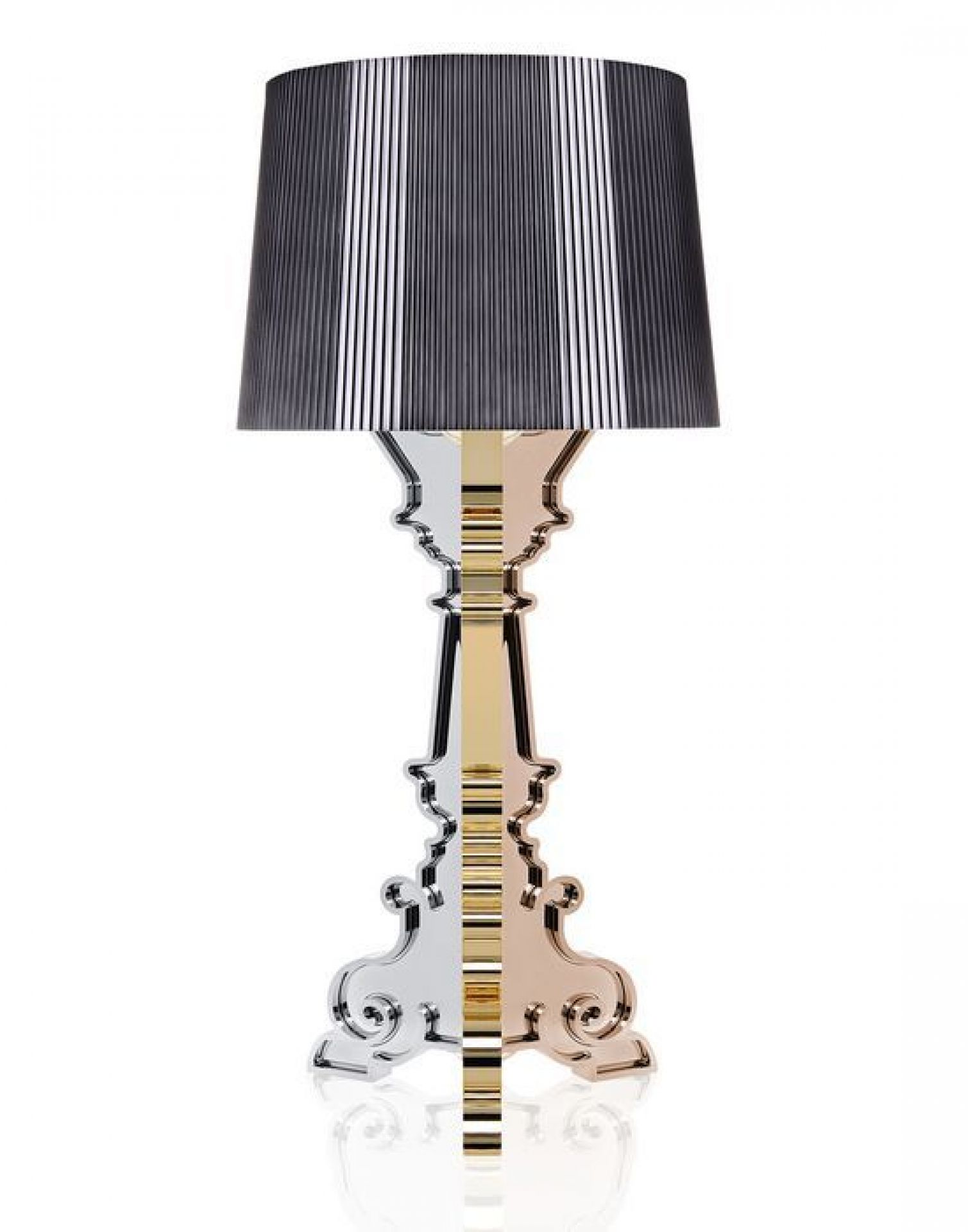 Bourgie Tischleuchte von Kartell, vielfarbig in Titanoptik, modernes Design für Wohnzimmer und Schlafzimmer.