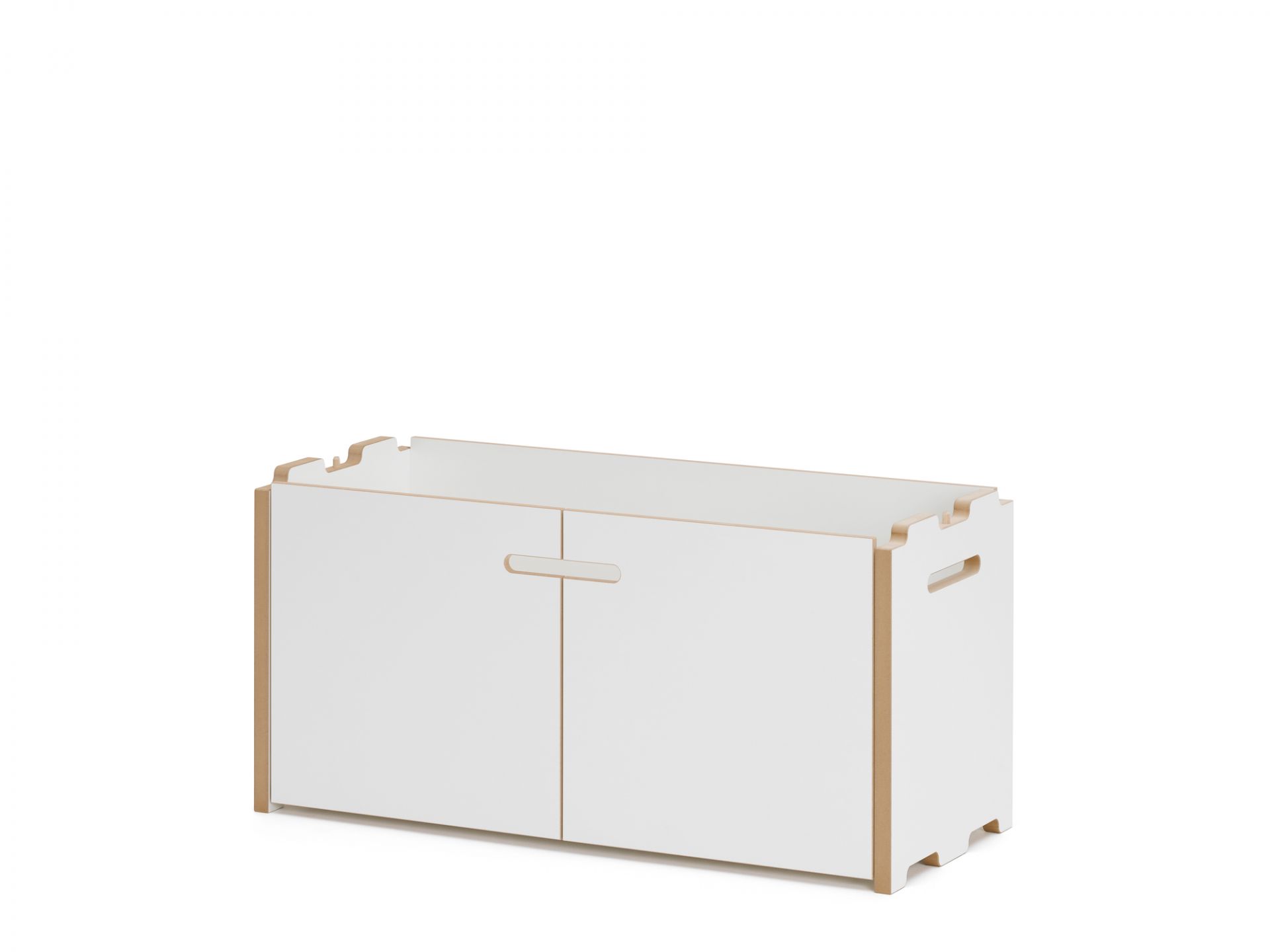 Weißes Tojo Hochstapler Regal Anbaumodul mit zwei Türen aus Holz, modernes Design.