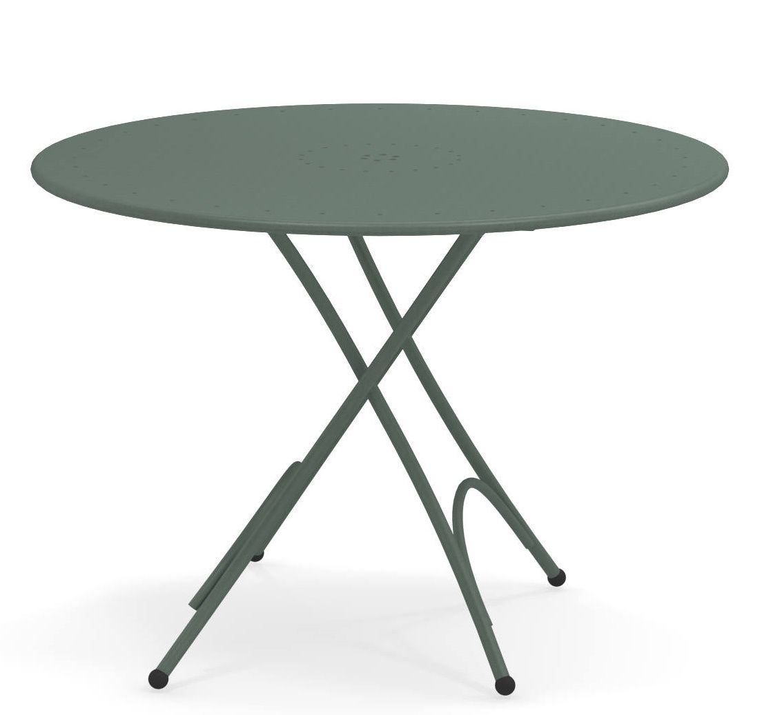 Emu Pigalle Klapptisch Outdoor, runder Gartentisch aus Metall in Salbeigrün, ideal für Balkon und Terrasse.