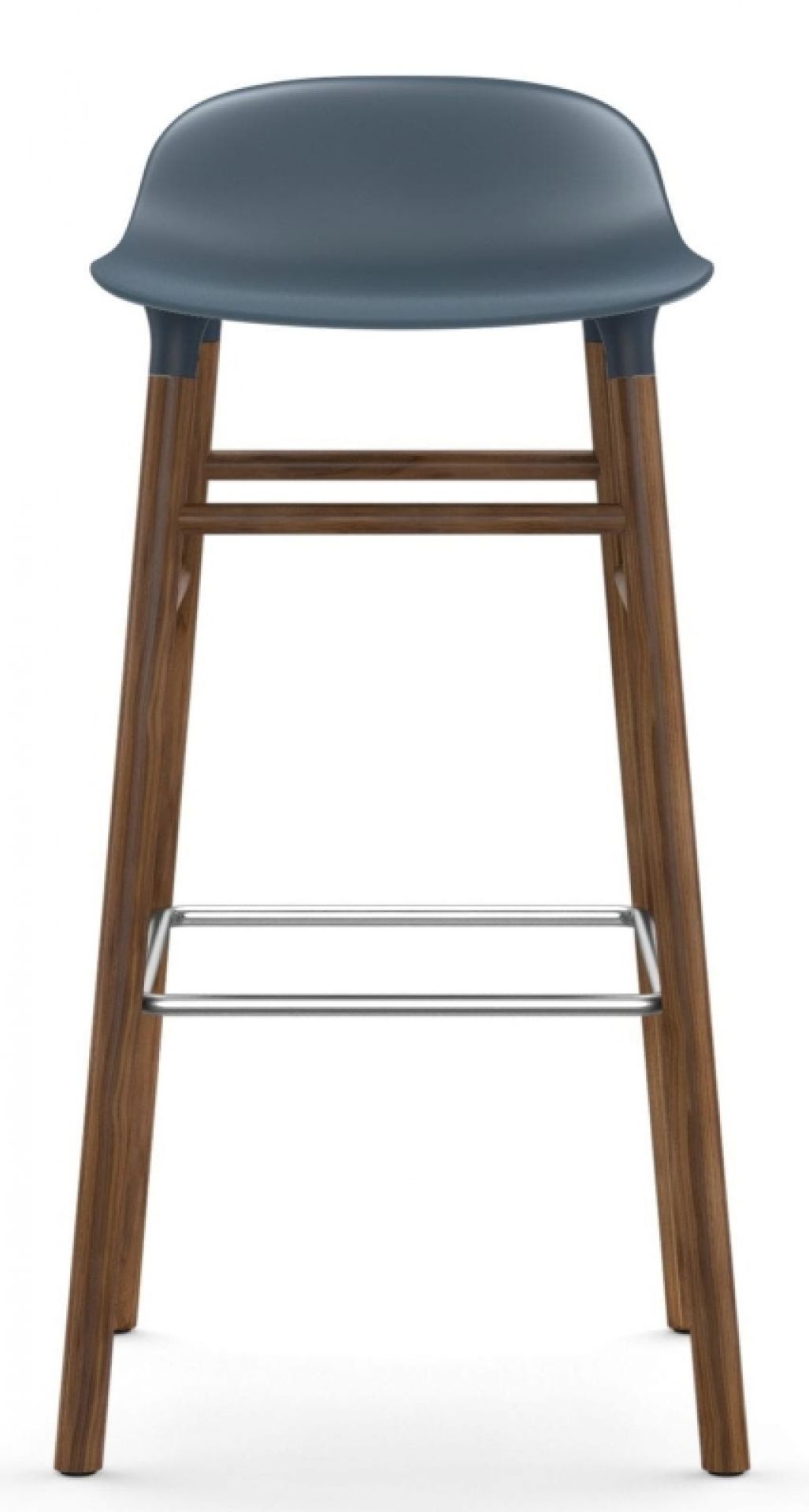 Normann Copenhagen Form Barhocker H 75 cm mit Holzbeinen und blaugrauer Sitzschale.