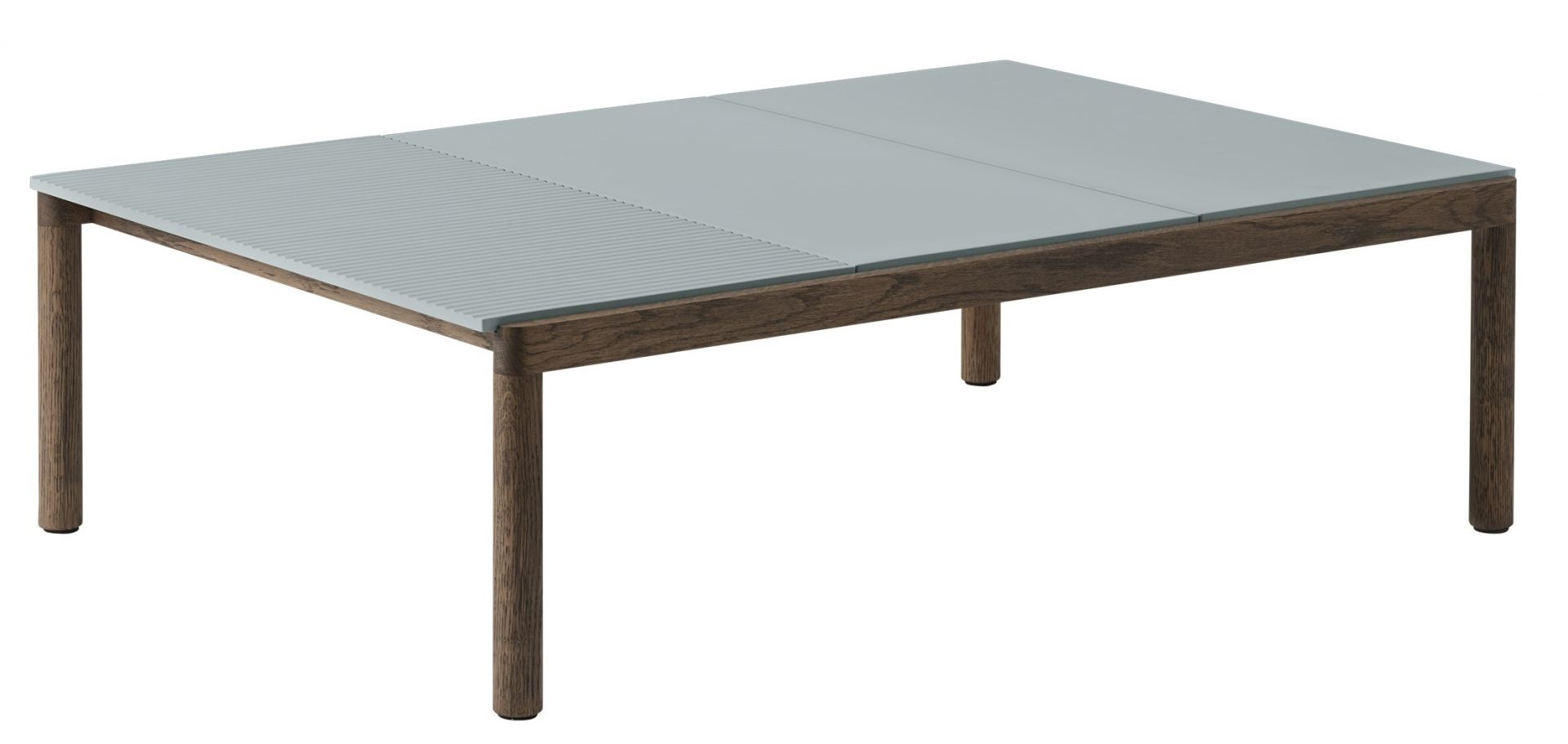 Muuto Couple Coffee Table Couchtisch mit hellgrauer Tischplatte und dunklem Holzgestell, modernes Wohnzimmer Design.
