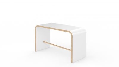 Weißer Tojo Hocker aus Holz, minimalistisches Design für Wohnzimmer und Kinderzimmer.