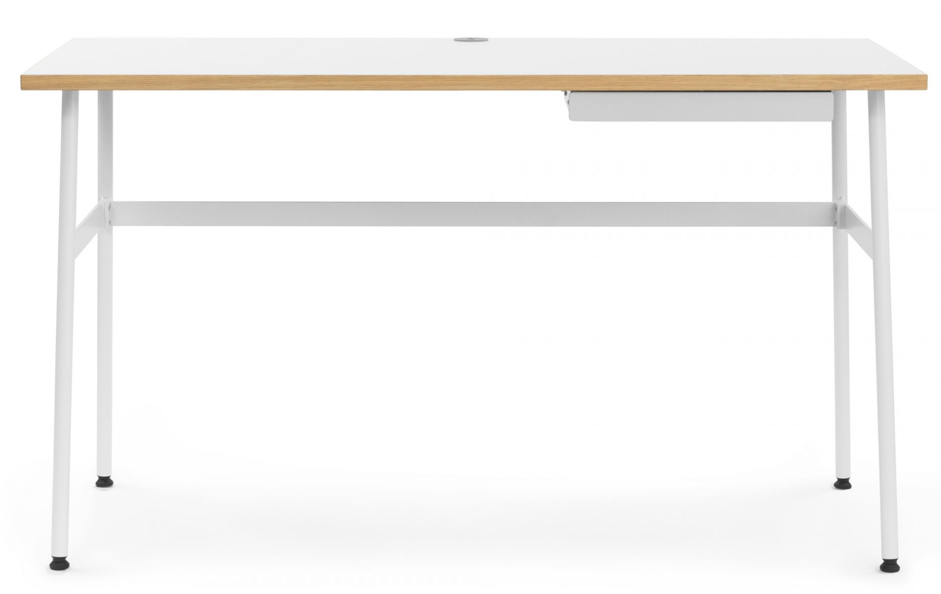 Weißer Journal Schreibtisch von Normann Copenhagen mit Schublade und Kabeldurchlass, ideal für Büro und Homeoffice.
