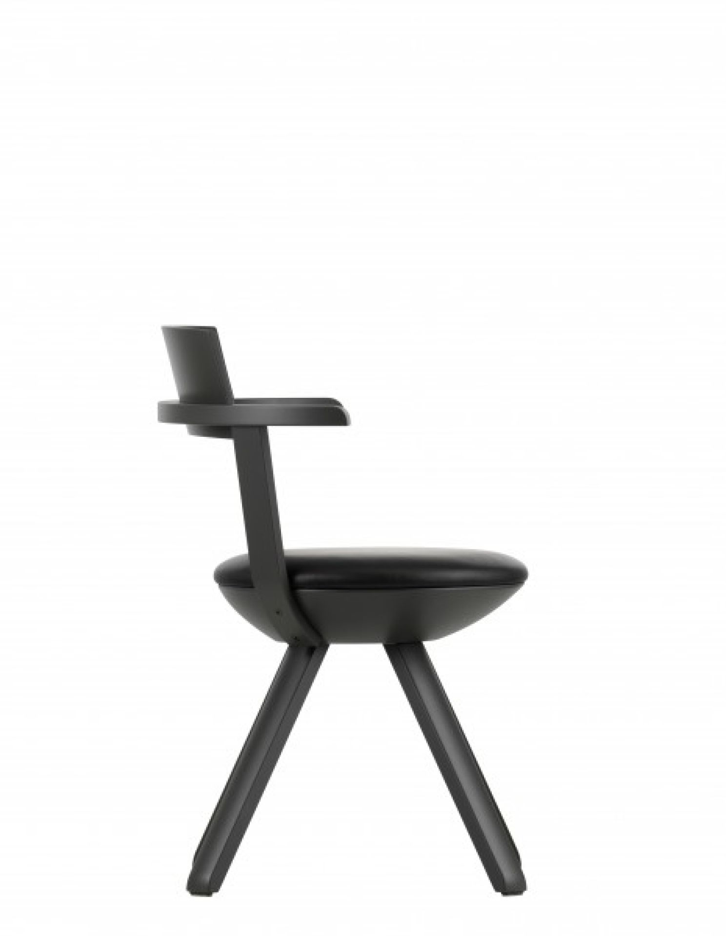 Schwarzer KG002 Rival Schreibtischstuhl von Artek, modernes Design mit drei Beinen und Leder Sitzfläche.