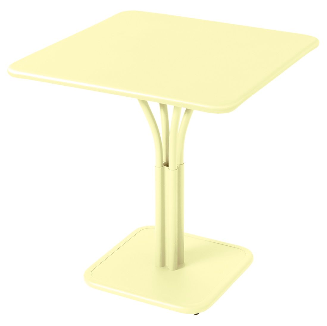Gelber Fermob Luxembourg Tisch, quadratisch, 71x71 cm, für den Außenbereich, modernes Design.