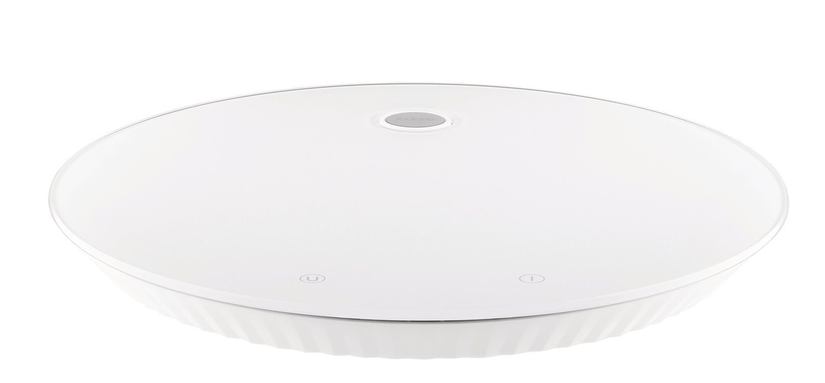 Weiße Alessi Küchenwaage MDL16 Plissé, digitale Waage für die Küche, modernes Design.