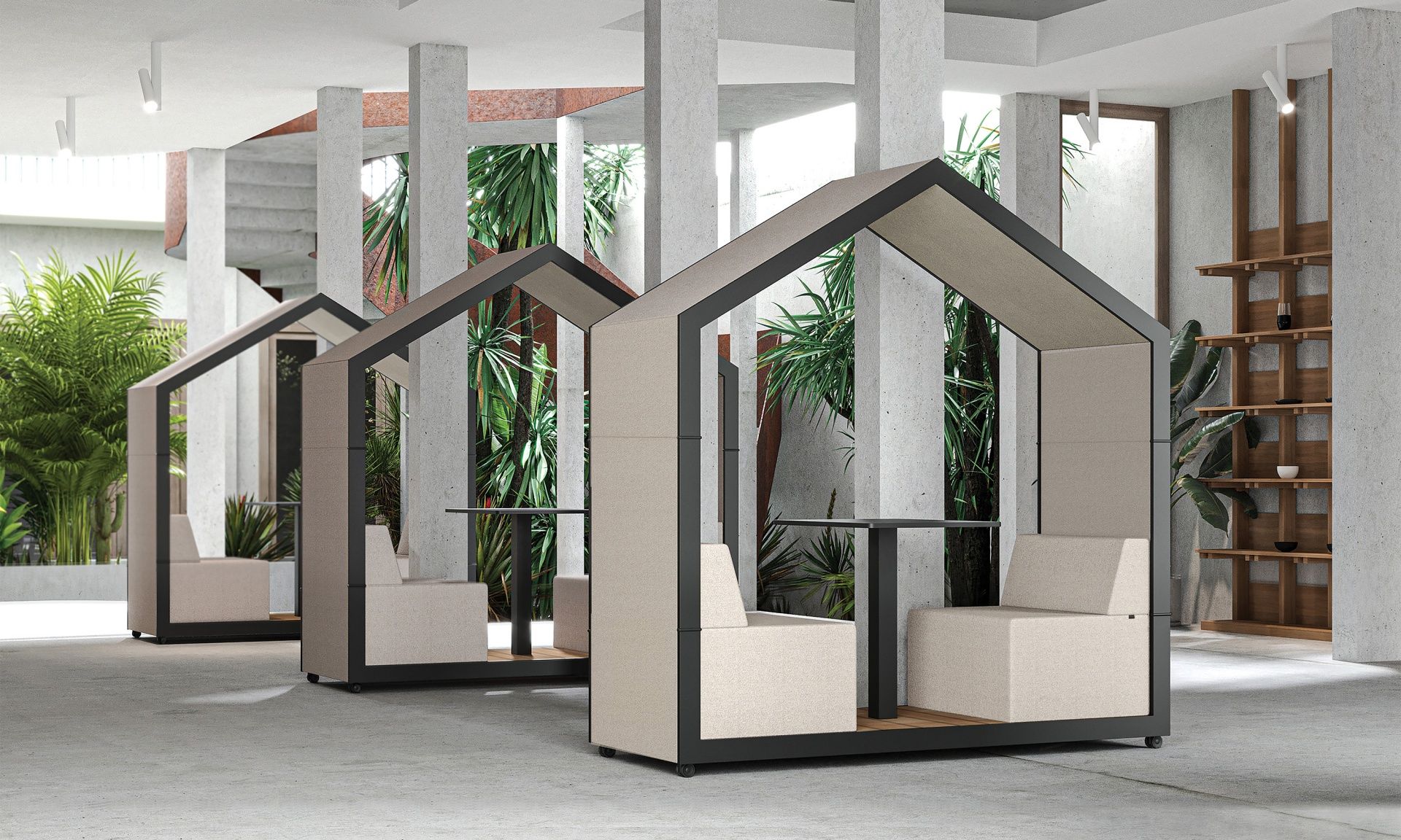 treehouse TH 2 Akustikkabinen von Bejot für zwei Personen in einem modernen Büroraum.