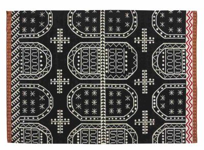 Kilim Teppich Tasili mit abstraktem Muster in Schwarz und Weiß, Größe 150x200 cm.