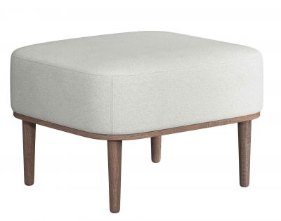 Serena Pouf Ottoman mit hellgrauem Bezug und dunkel gebeizten Eichenholzbeinen, modernes Möbeldesign.