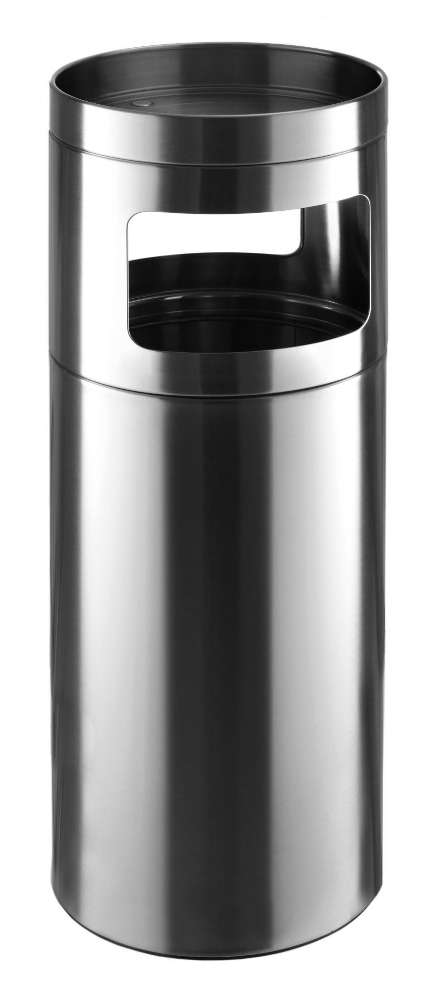 Nox Standascher und Papierkorb von Rexite aus gebürstetem Edelstahl, ideal für Büro und öffentliche Bereiche.