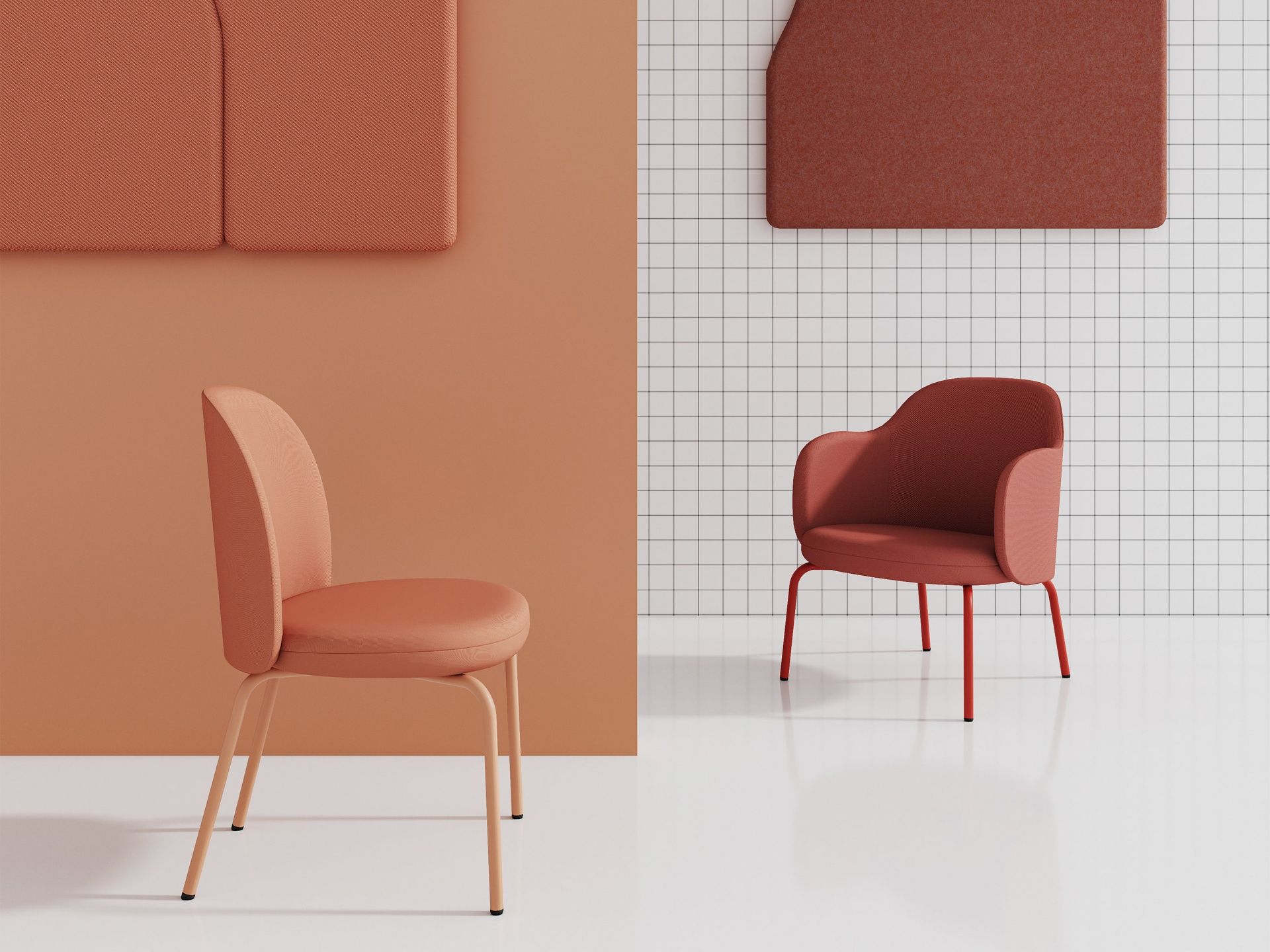 flos FS F 420 Loungesessel Bejot in Terrakotta und Rot, modernes Design für Wohnzimmer und Büro.