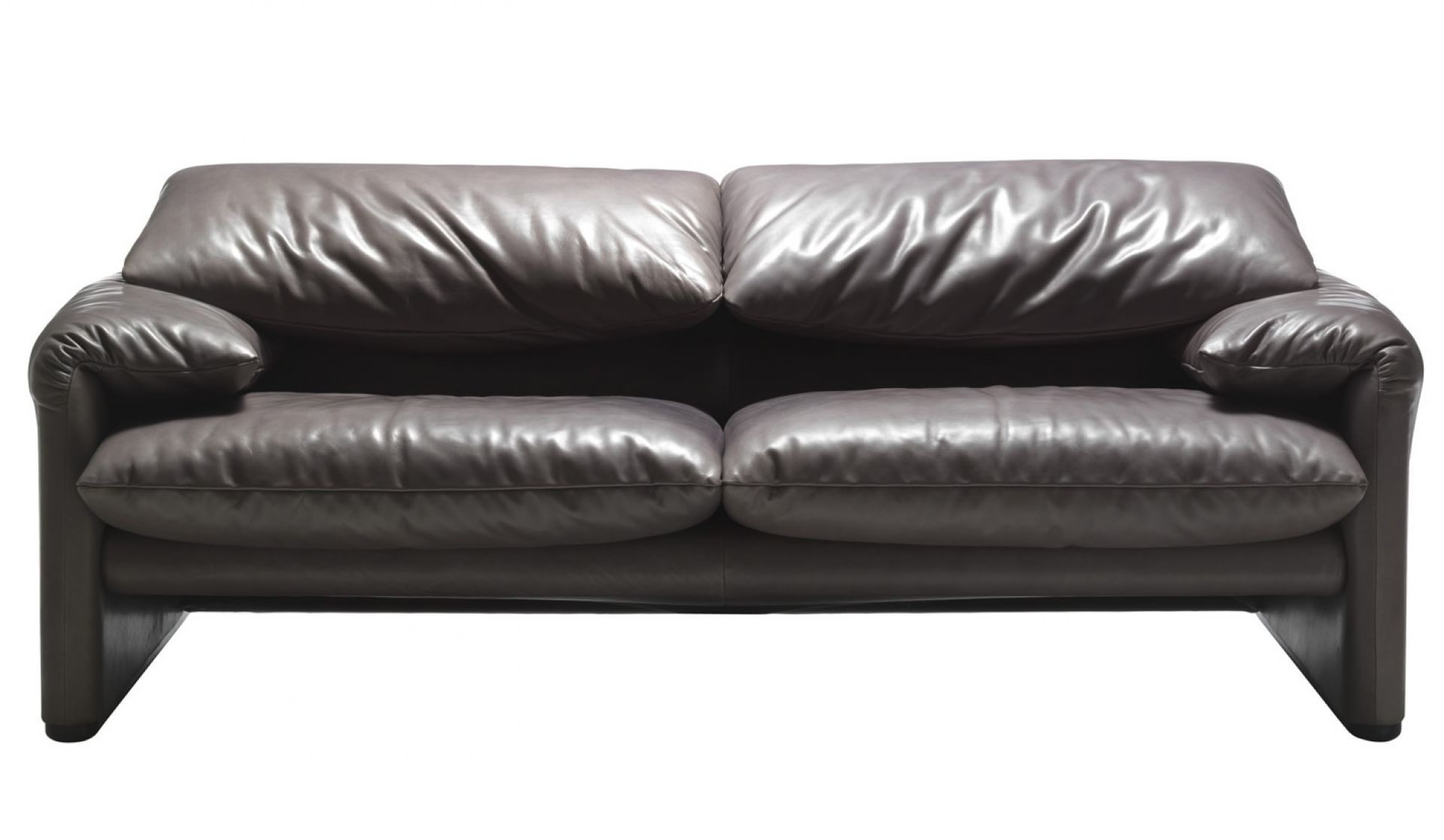 675 Maralunga Sofa von Cassina, Zweisitzer in grauem Leder, modernes Design für Wohnzimmer und Lounge.
