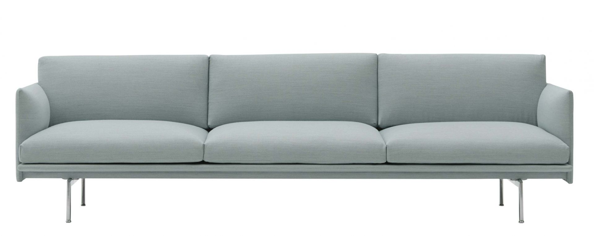 Muuto Outline Sofa, 3-Sitzer, hellgrau, modernes Design Sofa mit minimalistischem Stahlgestell für Wohnzimmer.