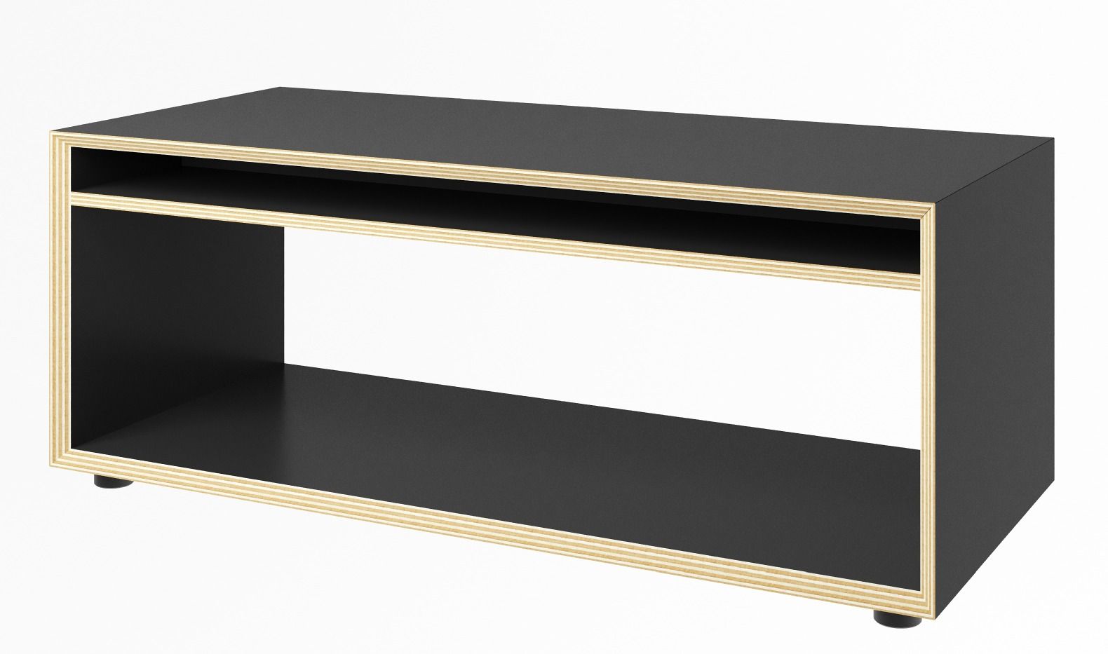 Vertiko Loop Beistelltisch von Müller Möbelwerkstätten in Schwarz mit zwei Ablagefächern und minimalistischem Design.