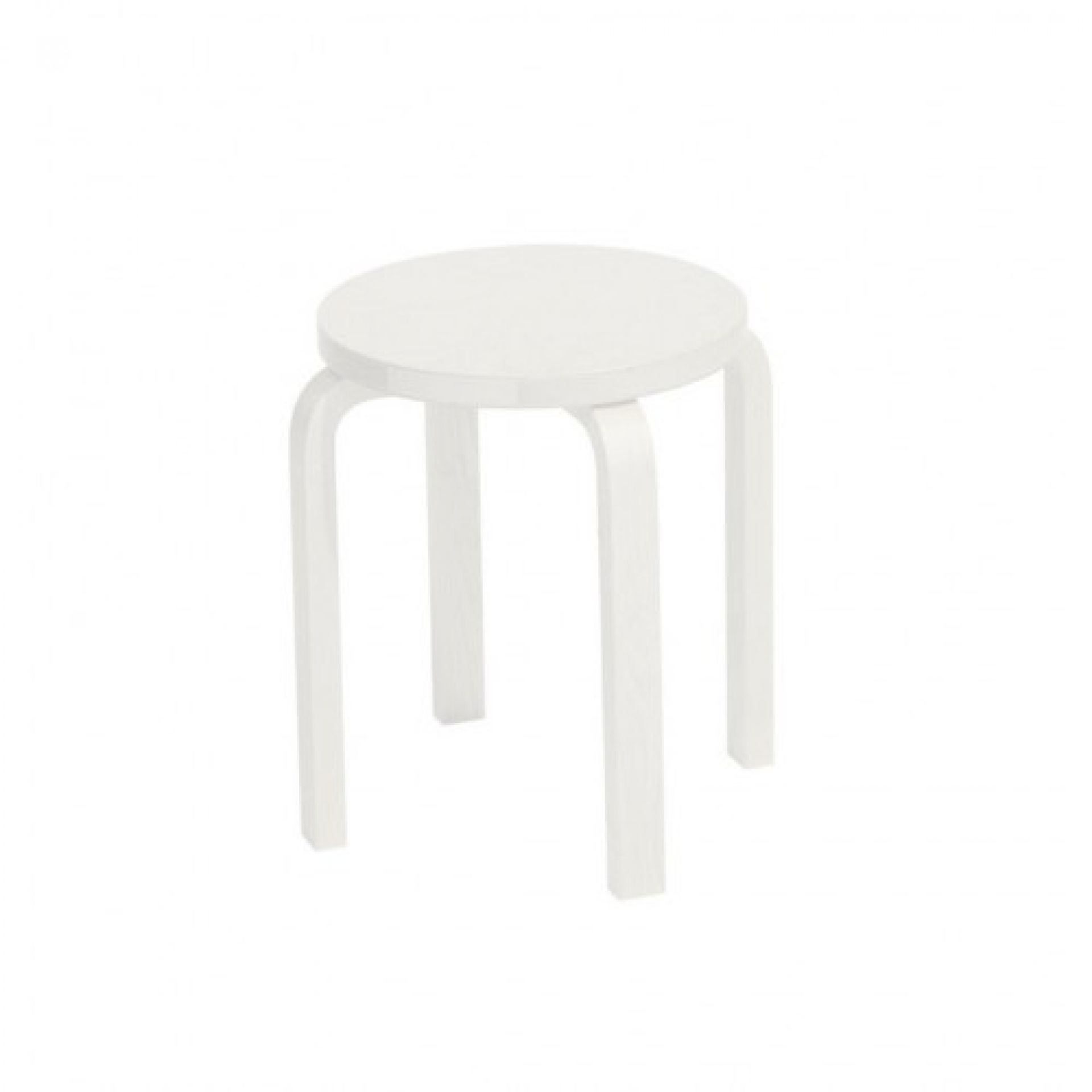 Weißer E60 Hocker von Artek aus Holz mit runder Sitzfläche und vier Beinen.