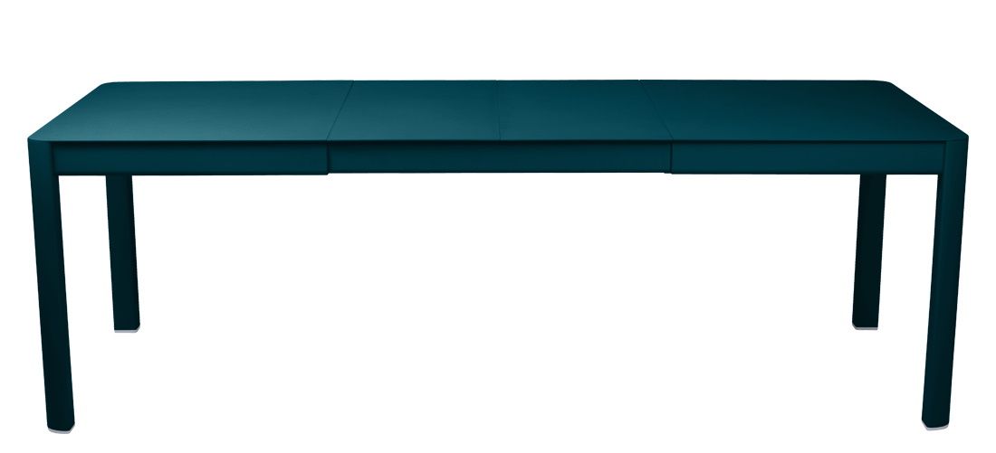 Blauer Ribambelle Tisch von Fermob, ein ausziehbarer Gartentisch für den Außenbereich.