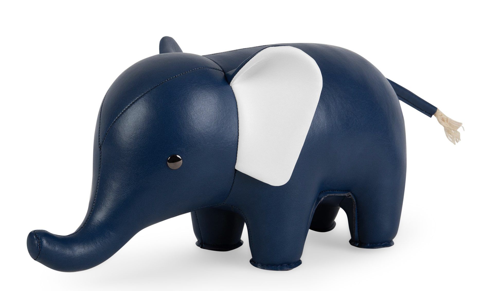 Züny Buchstütze Elefant in Mitternachtsblau und Weiß, dekorative Tierfigur für Bücherregale.