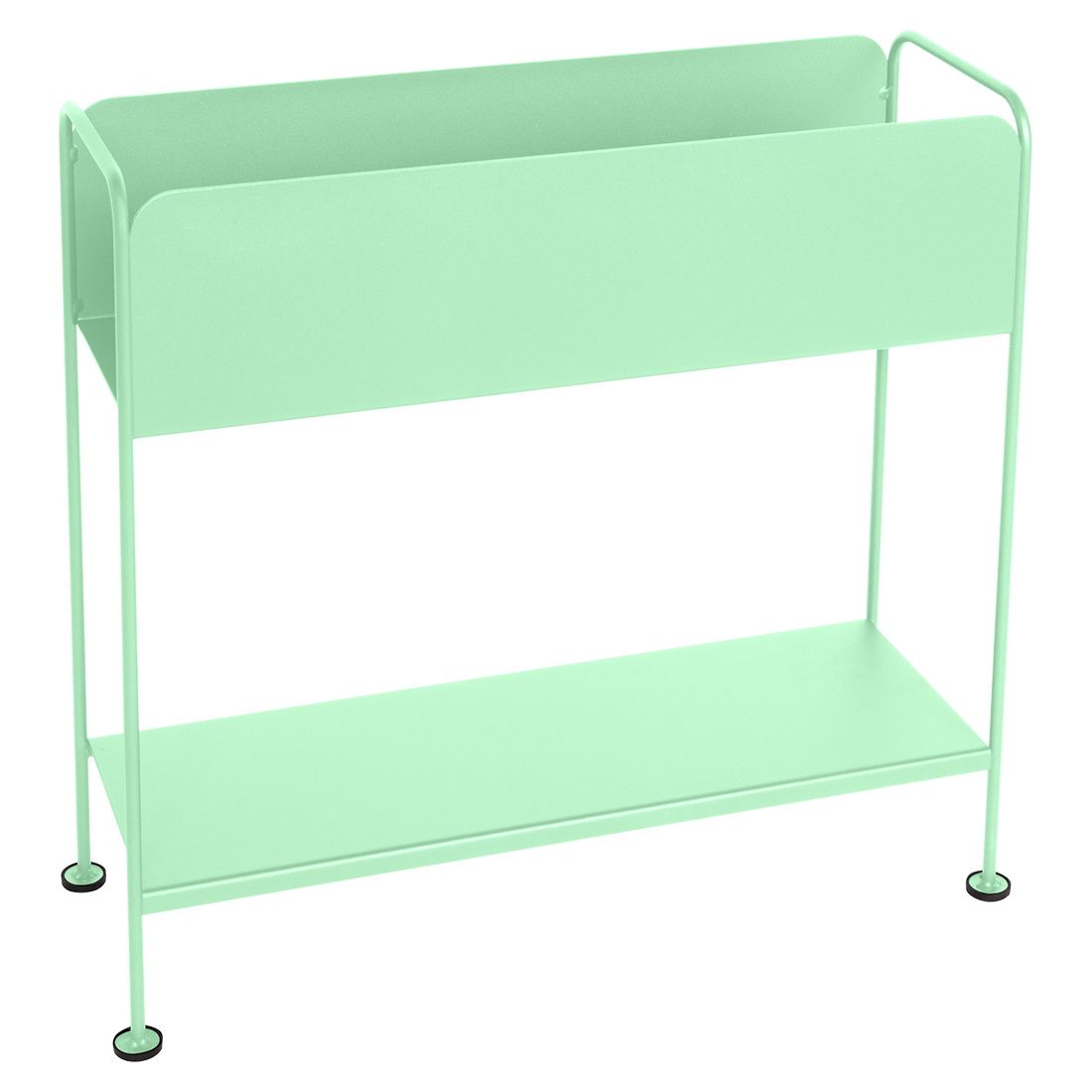 Mintgrüner Fermob Picolino Blumentopf für den Außenbereich, moderner Pflanzkasten aus Metall mit zwei Ebenen.