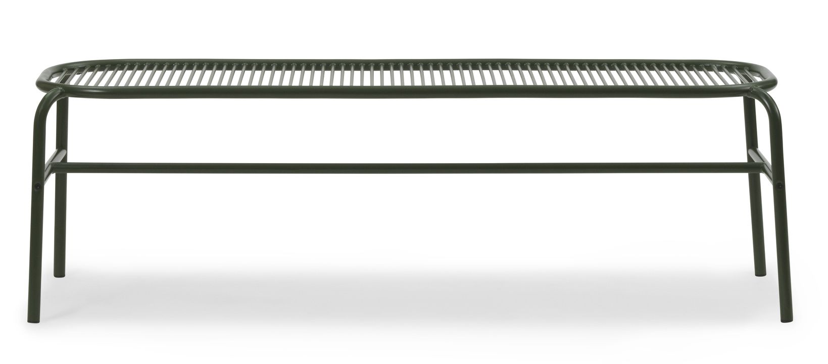Grüne Vig Bank von Normann Copenhagen für den Außenbereich, minimalistisches Design mit Lattenrost.