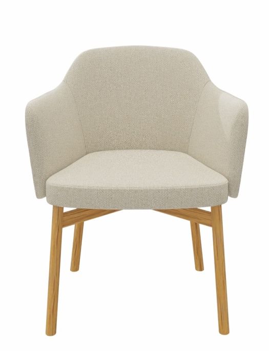 Kollektion 016 Stuhl mit Armlehnen von Knoll International, Stoffbezug in Beige und Holzbeine.